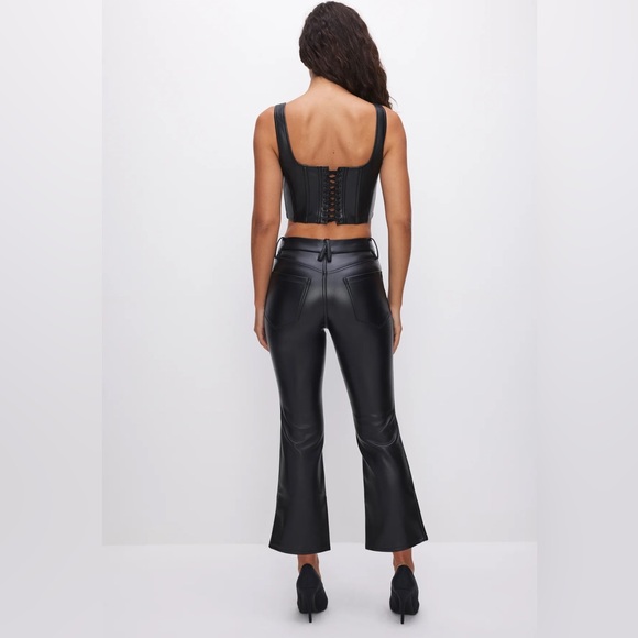 NWOT Good American Cropped Mini Boot Faux Leather Pant Size: 6 Color: Black001 - Picture 2 of 5